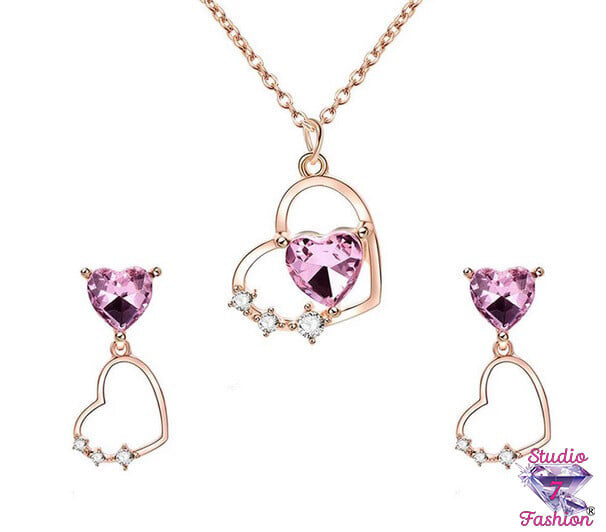 Fabulous Purple Rhinestone Heart Necklace Earring Set