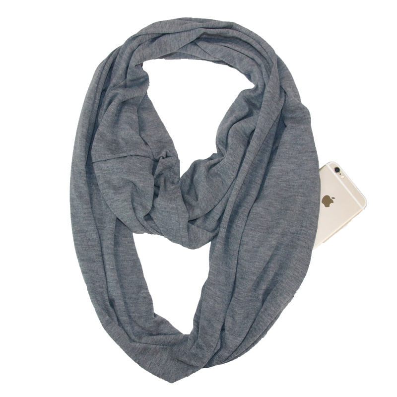 Modern and Chic Infinity Scarf with Secret Pocket for Evening Jog - Gray