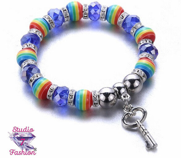 Rainbow And Rhinestone Key Bracelet
