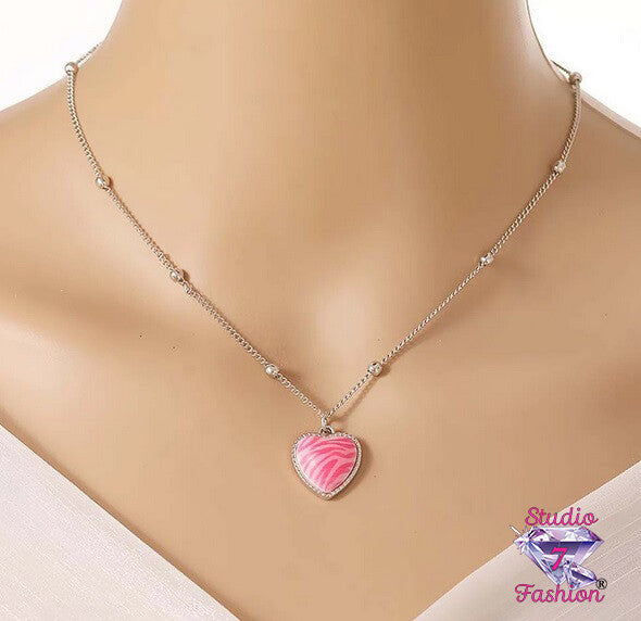 Tiger Stripe Pink Heart Necklace