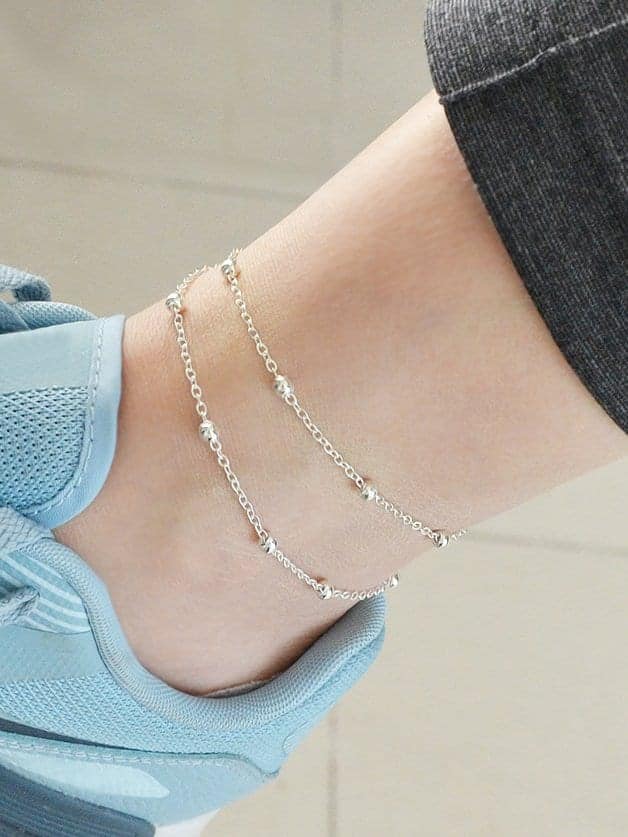 Silver Layered Bead Anklet