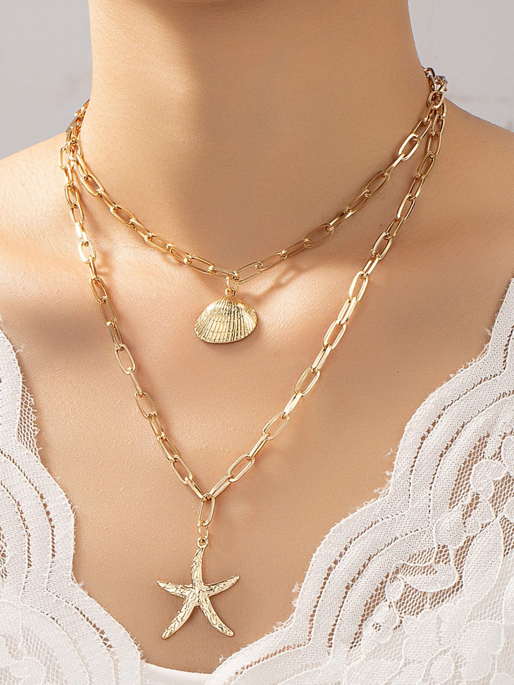 Starfish & Shell Charm Layered Necklace