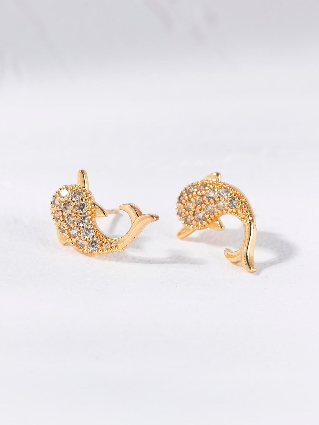 Gold Rhinestone Dolphin Earrings