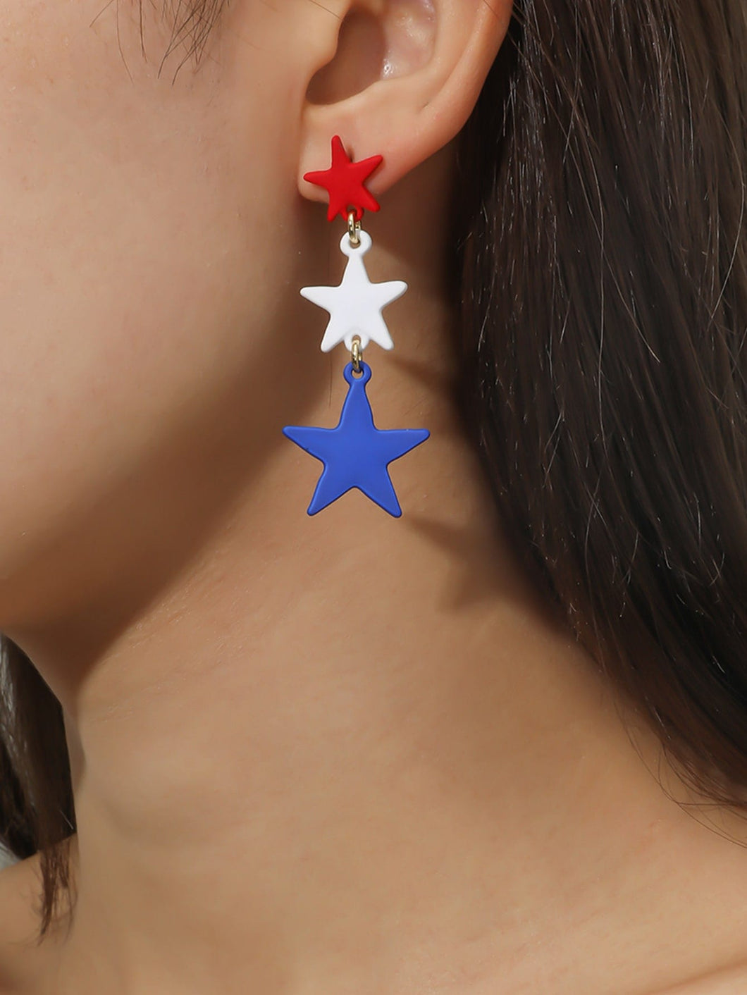 Red, White, And Blue Star Drop Earrings