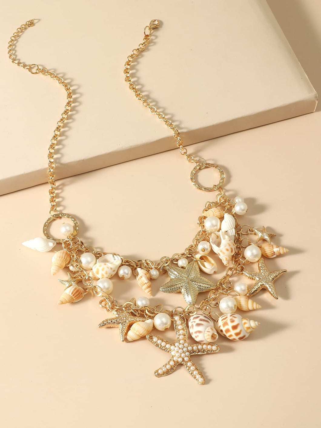 Conch & Faux Pearl Pendant Layered Necklace