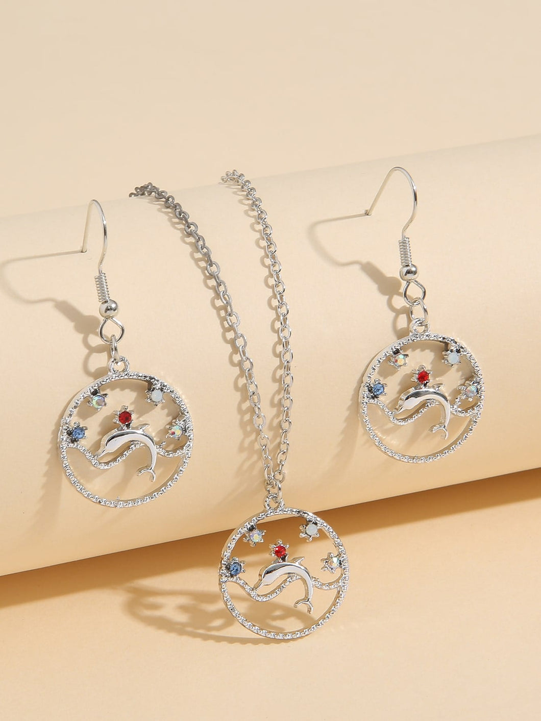 Dolphin & Rhinestone Necklace and Earring Set