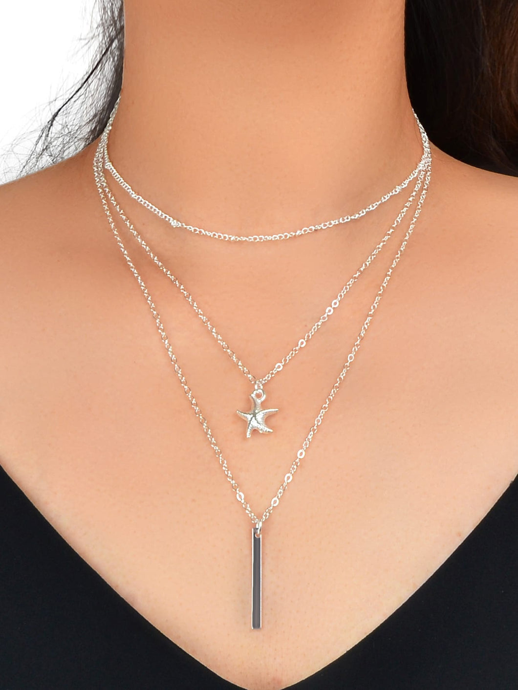 Geometric & Starfish Charm Layered Necklace