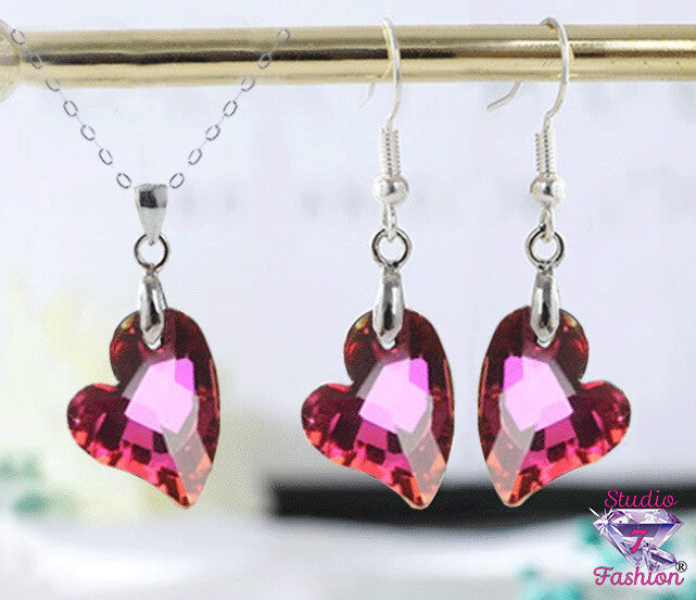 Ruby Hearts Necklace Earring Set
