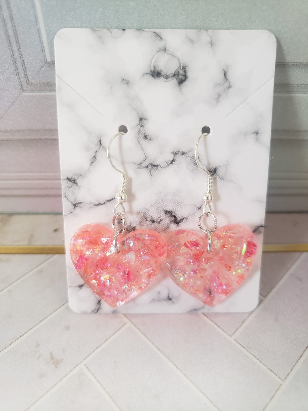 Glitter Pink Heart Resin Earrings