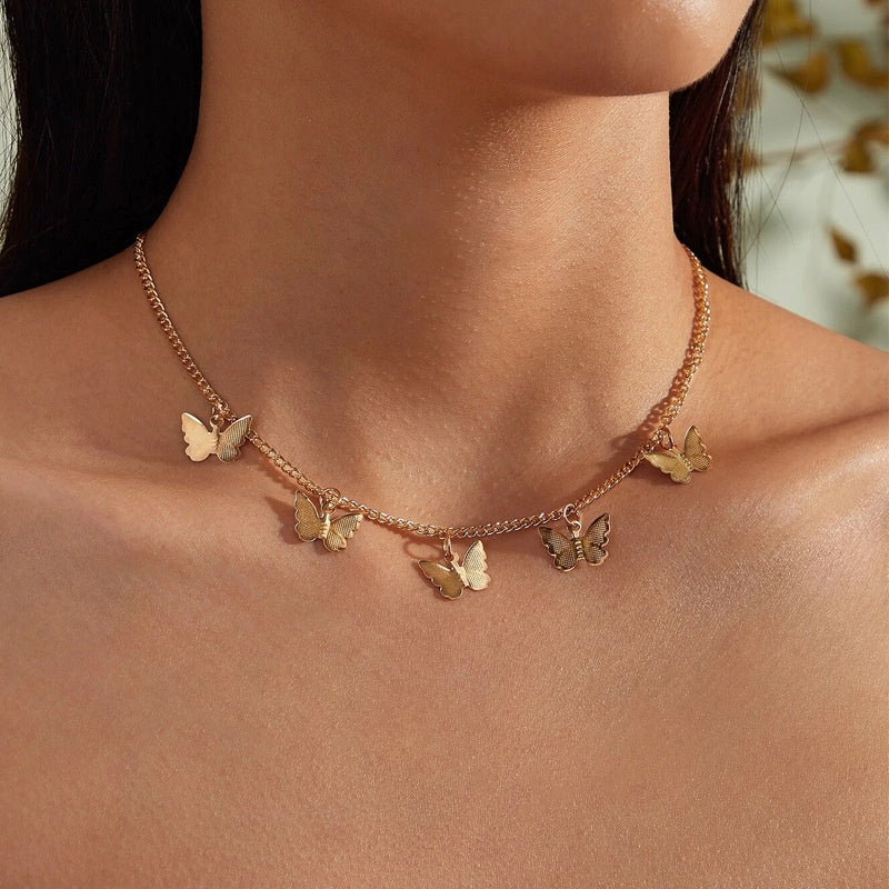 Golden Multiple Butterfly Necklace